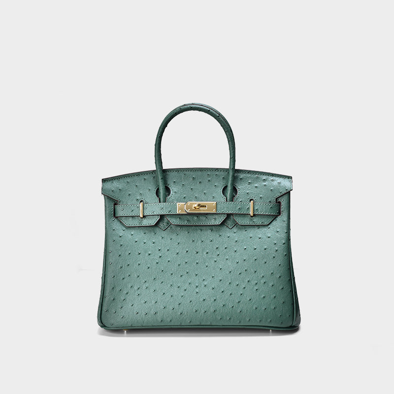 Sac Birkina en Cuir -  Effet Autruche - Forest green