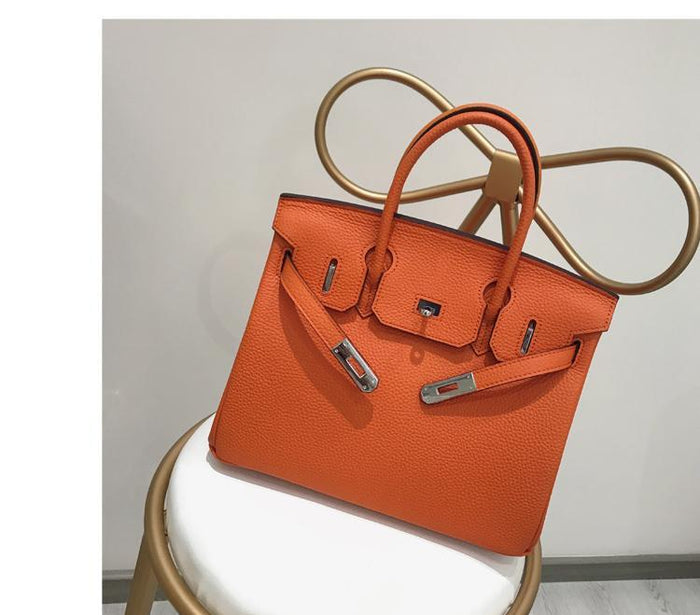 Birkina Bag in Leather Togo Silver Finish - Orange / 30 cm - Orange / 35 cm