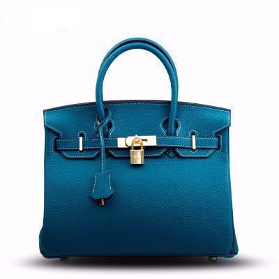Birkina Bag in Leather Togo Golden Finish - Blue / 30 - Blue / 35