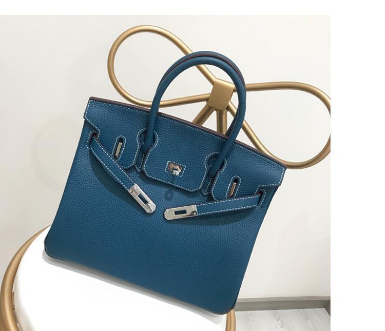 Birkina Bag in Leather Togo Silver Finish - Blue / 30 cm - Blue / 35 cm
