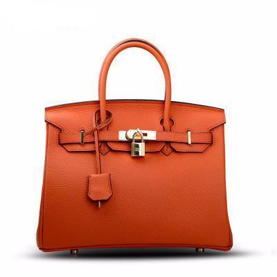 Birkina Bag in Leather Togo Golden Finish - Orange / 30 - Orange / 35