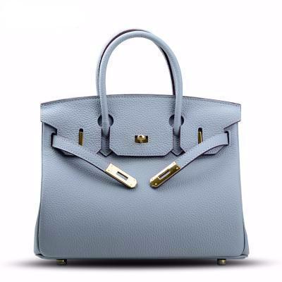 Birkina Bag in Leather Togo Golden Finish - Linen Blue / 30 - Linen Blue / 35