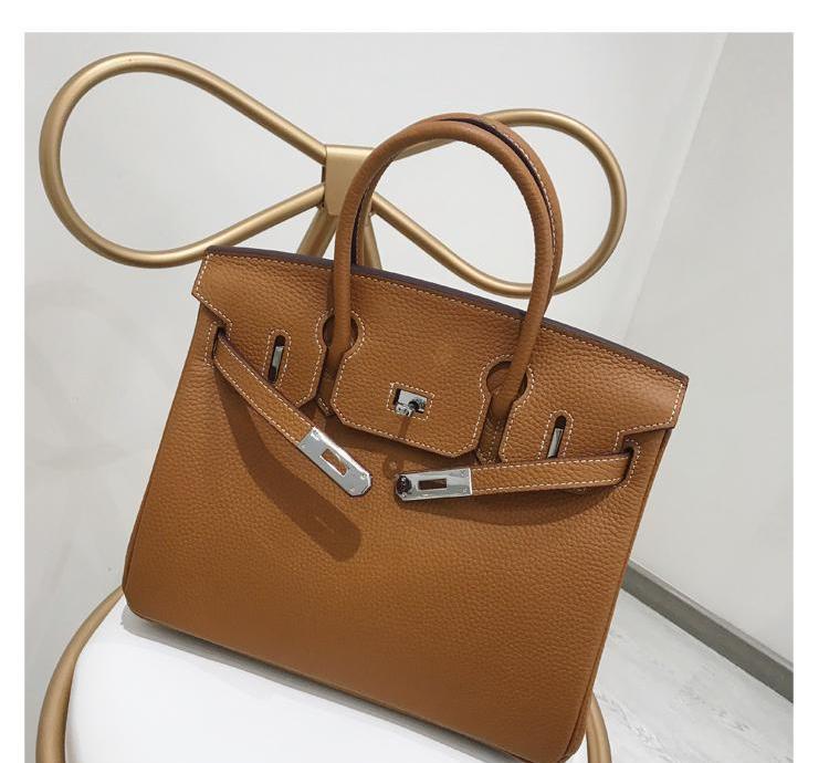Birkina Bag in Leather Togo Silver Finish - Brown / 30 cm - Brown / 35 cm