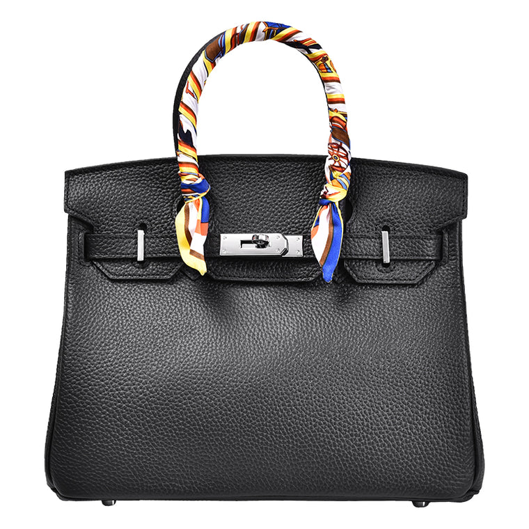 Sac Birkina en Cuir Togo - Finitions argentées - Earth yellow 30cm medium silver buckle