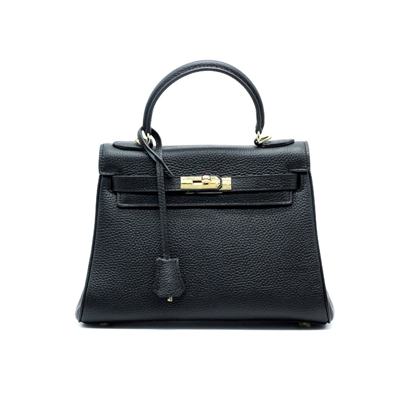 Sac Kelly en Cuir Togo - Noir / 25cm - Noir / 28cm