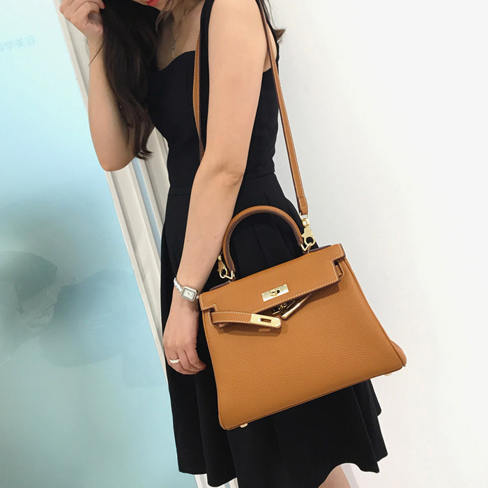 Sac Kelly en Cuir Togo - Marron / 25cm - Marron / 28cm